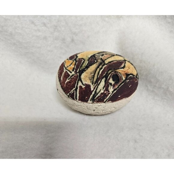 Handcrafted Abstract Ceramic Egg-Shaped Trinket Box with Lid in Earth Tones‎ - Picture 7 of 9